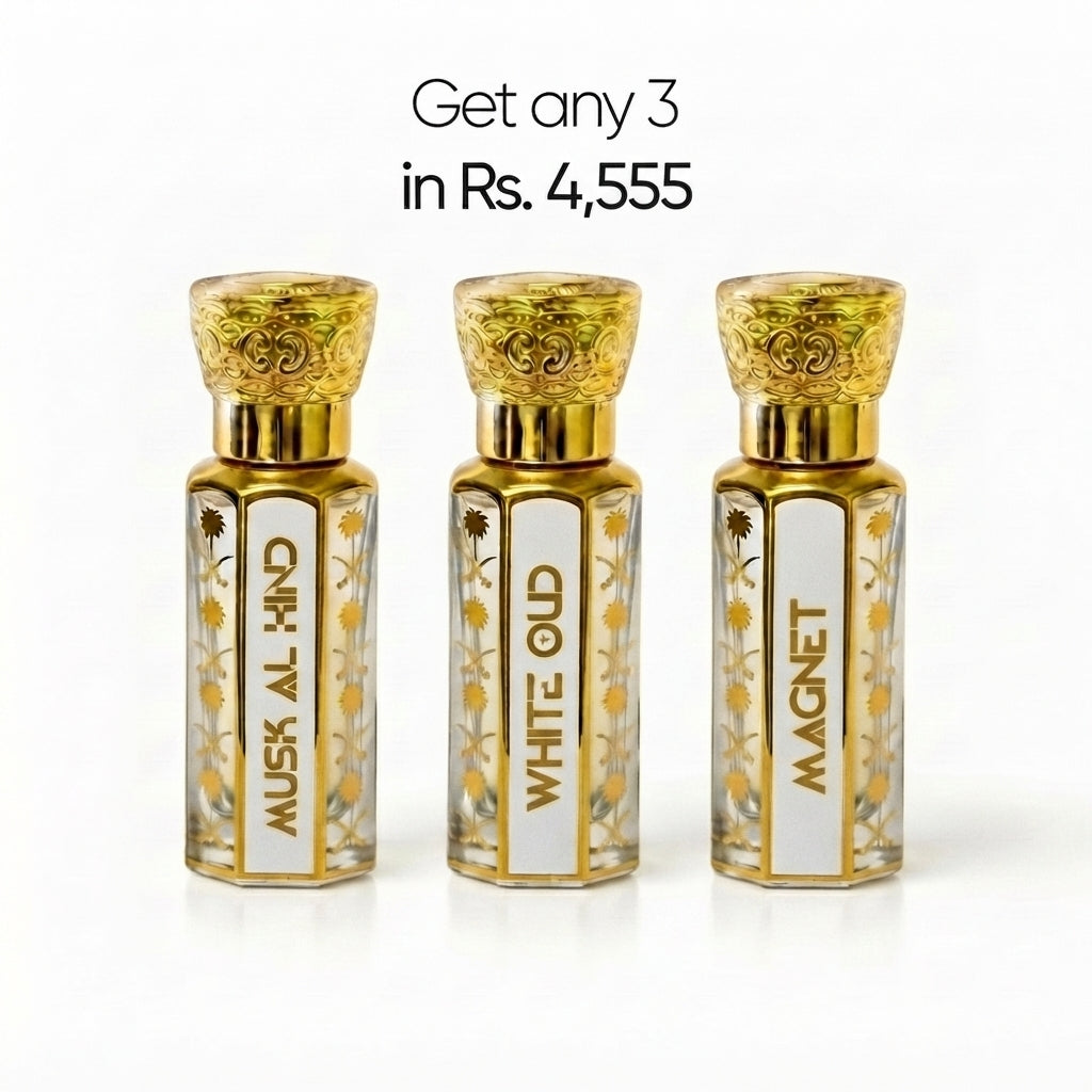 Luxury Trio attar gift set: Musk Al Hind, White Oud and Magnet 12ml
