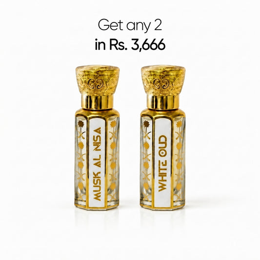 White Oud and Musk Al Nisa his and hers attar gift set, 2 x 12ml