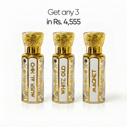 Luxury Trio attar gift set: Musk Al Hind, White Oud and Magnet 12ml