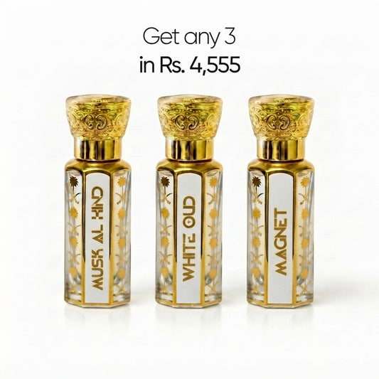 Luxury Trio attar gift set: Musk Al Hind, White Oud and Magnet 12ml